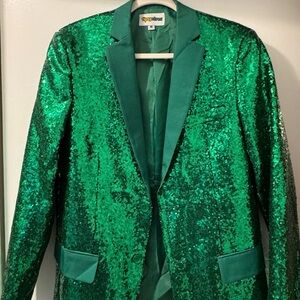 Medium Mens (or unisex) Tipsy Elves Green Sequin Blazer Jacket -